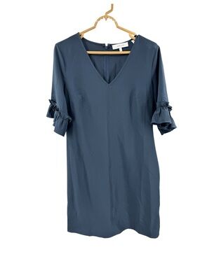 Lark & Ro Dusty Blue V-Neck Mini Dress with Ruffle Elbow Sleeves 6 event party
